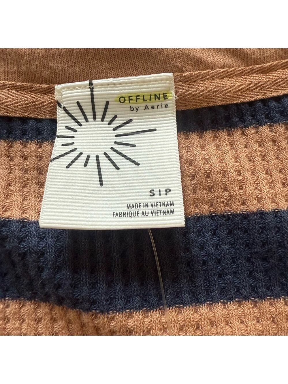NWT OFFLINE By Aerie Wow! Waffle Oversized T-Shirt Striped V-Neck Tan Sweater S - Picture 4 of 16
